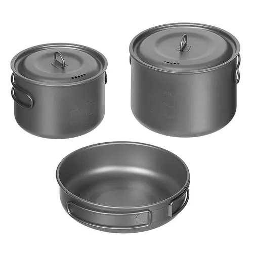 Fox Outdoor Kochset, Titan, 5-teilig - Geschirr-Sets aus ultraleichtem Titan, robust und kratzbeständig, ideal für Outdoor-Abenteuer und Camping, spülmaschinengeeignet und geschmacksneutral.