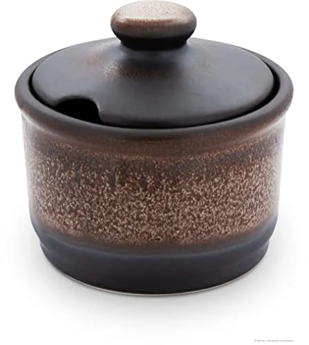 Original Bunzlauer Zuckerdose, V=0,4 Ltr. B=10,6 cm, H=9,7 cm, Dekor ZACIEK