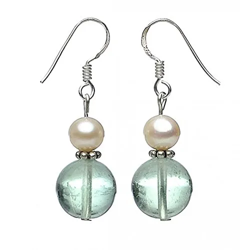 Ohrringe Ohrhänger aus Fluorit & SüÃŸwasserperlen weiÃŸ grün zart Damen