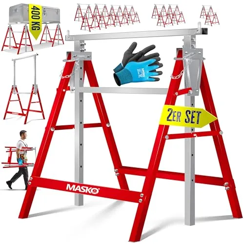 MASKO® Teleskop-Arbeitsbock Untergestell - Höhenverstellbar & belastbar - Werkstatteinrichtung: Der MASKO Teleskoparbeitsbock bietet eine max. Belastbarkeit von 200 kg und eine flexible Höhenverstellung von 800-1300 mm. Inklusive Handschuhe für sicheres Arbeiten!