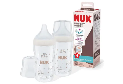 NUK Babyflasche NUK Perfect Match Twin Set 260ml – Regenbogen Motiv, BPA-frei
