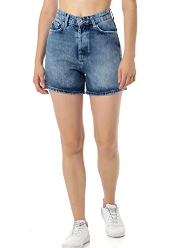 Redbridge Damen Jeans Shorts - Hochwertige High Waist Bermuda in Blau - Damen-Shorts im modernen Acid-Wash-Look, ideal für lässige Sommeroutfits. Der hochgeschnittene Bund sorgt für eine schmeichelhafte Silhouette und optimalen Komfort.