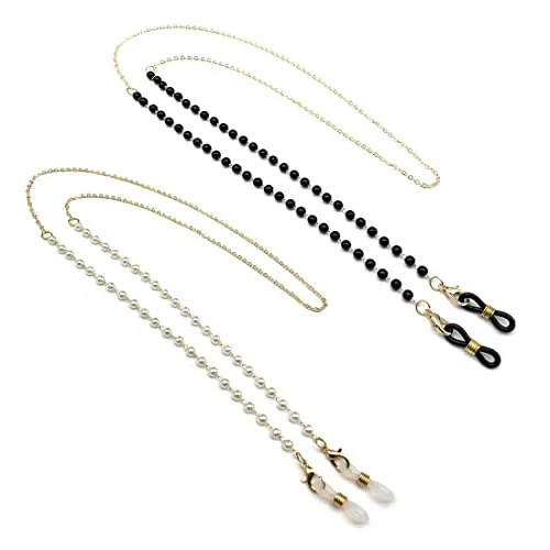 ZMREN 2 Stück Brillenkette Perle Brillenkette, RutschfesteAnti Lost Brillenkette Damen, Gesichtsmasken Lanyard, Brillenband für Sonnenbrille Lesebrille Sportbrillen