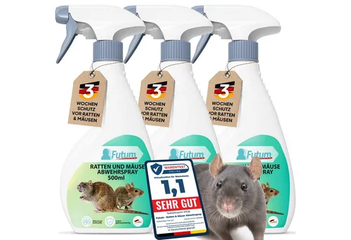 FUTUM Ratten & Mäuse Abwehrspray 1,5 l – Effektiver Schutz für Haus & Garten - FUTUM Ratten & Mäuse Abwehrspray 1,5 l bietet zuverlässigen Schutz für Innen- und Außenbereiche. Mit spezieller Formel für langanhaltende Wirkung und einfache Anwendung. Ideal zur Vorbeugung gegen ungebetene Gäste.