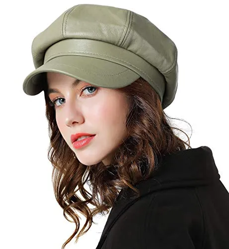 Genfien Schirmmütze Barett Mütze Damen Bakerboy Mütze Beret Cap PU Leder Winter Warm Soft Mode lässig Schirmmützen für Damen Outdoor