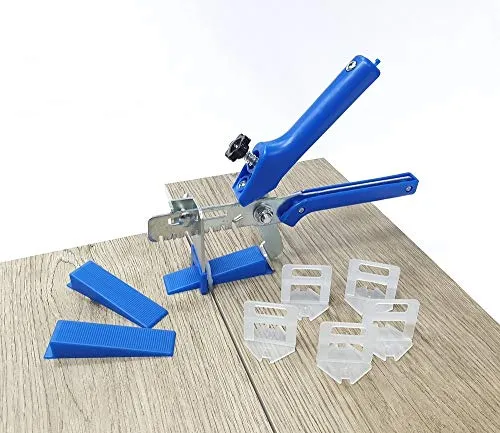 Fliesen Nivelliersystem Blau Fliesenstärke 3-12 mm Basis+-Set 1,5 mm 400 Laschen 100 Keile + Zange -Verlegesystem Fliesenverlegung Fliesenverlegehilfe Fliesenverlegesystem Fliesennivelliersystem
