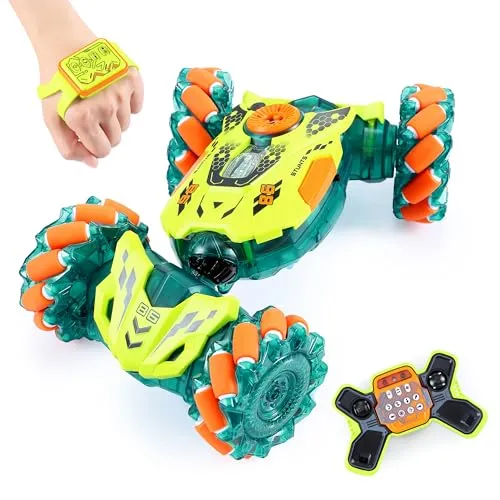 A ALPHA Ferngesteuertes Auto Kinder mit Fernbedienung, 4WD 360°Rotation Offroad RC Stunt Car mit LED Licht, 2.4GHz Auto mit Fernbedienung ab 4 5 6 7 8 9 10+ Jahre, grün