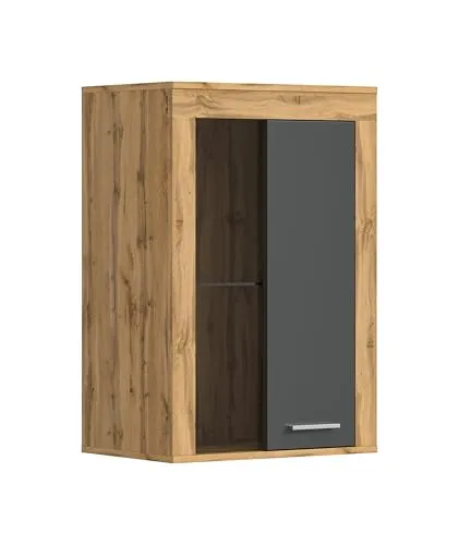 Hängevitrine Bardenas, Holzfarben, 60x86 cm - Vitrine im modernen Design mit Stauraum hinter einer Holz/Glastür. Hochwertige Materialien und weitere Farben verfügbar. Ideal für stilvolle Wohnräume.