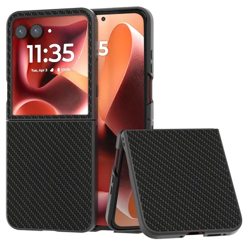 Carbon Hülle für Motorola Razr 60 Ultra TPU Hybrid PC Struktur Schutz Schwarz