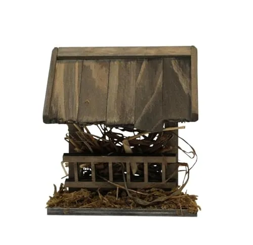 ZICOM Krippenzubehör Miniaturzubehör Miniatur Futterkrippe mit Dach Höhe 11,2cm Holz Natur Unikat, Modellbau Puppenhaus