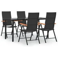 vidaXL 5-tlg. Garten-Essgruppe Schwarz und Braun - Gartenmöbel-Set aus wetterfestem Poly Rattan für stilvolle Außenbereiche. Robuster pulverbeschichteter Stahlrahmen und verstellbare Rückenlehnen für optimalen Komfort.