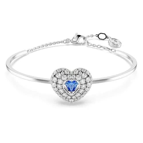Swarovski Idyllia Armreif - Armbänder für Damen, eleganter rhodinierter Armreif mit Herz-Motiv und strahlenden klaren sowie blauen Swarovski Kristallen, perfekt als Geschenk für besondere Anlässe.