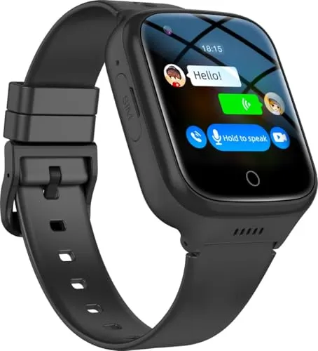 UFUZON Ishiva Kinder-Smartwatch mit 4G GPS-Tracker und Telefon, IPX7 wasserdicht, 1,44 Zoll HD-Display für Mädchen und Jungen mit Videoanrufen, WLAN, SMS, SOS, Bluetooth, Wecker, Fitness, Schwarz.