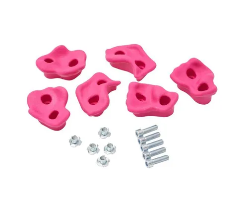 TRIBECCO Klettergriffe 5er-Set mit Befestigung – für Indoor & Outdoor Kletterwände (Rosa)