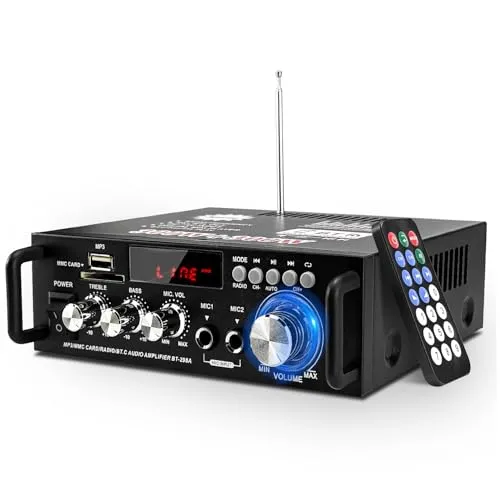 Mini Verstärker hifi Stereo, 300W+300W Stereo Audio, Wireless Endstufe, Bluetooth 5.0 MP3 SD USB FM, Digital Signal Amplifier Receiver für Heimlautsprecher