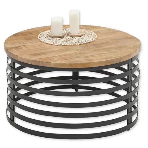 Livetastic Couchtisch aus massivem Mangoholz, rund