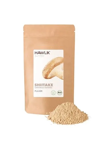 HAWLIK Vitalpilze Shiitake Pulver - 100g im Standbodenbeutel - Ideal Zum Untermischen - Natürlicher Anbau - Schonende Trocknung - Vegan