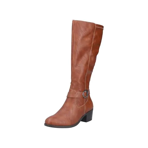 RIEKER Damen Stiefel, Gr. 41, Cognac, Normalschaft - Elegante Langschaftstiefel aus wärmendem Lederimitat mit Reißverschluss, ideal für stilvolle Outfits. Perfekt für den Herbst und Winter!