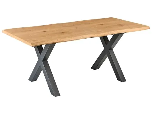 BELIANI Ausziehbarer Esstisch Braun 140/180 x 90 cm mit X-förmigen Metallbeinen