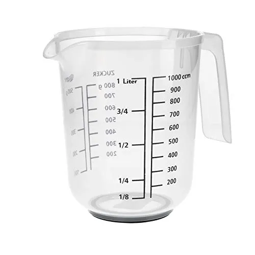 RoyalFay® Messkanne – 1L Messbecher aus robustem Kunststoff mit Liter- & Gramm-Skala – lebensmittelechte Messkannen aus Polypropylen für präzises Backen (1 x 1L)