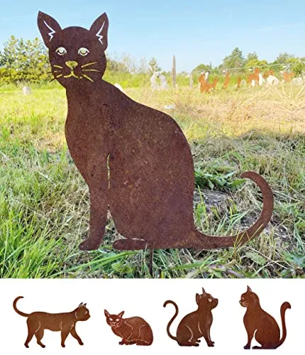 Gartenfigur Katze sitzend und schaut 47x45cm Siamkatze Gartenstecker Edelrost Gartendeko Wetterfest Rost Metall Rostfigur Katzen Figur Tier von Steinfigurenwelt