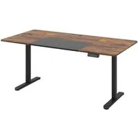 Costway Höhenverstellbarer Schreibtisch 140 x 70 cm Elektrisch Braun - Elektrischer Stehschreibtisch mit verstellbarer Höhe von 72 bis 116 cm für flexibles Arbeiten. Ideal für eine organisierte und effiziente Arbeitsumgebung dank breiter Tischplatte und praktischer Kabeldurchführung.