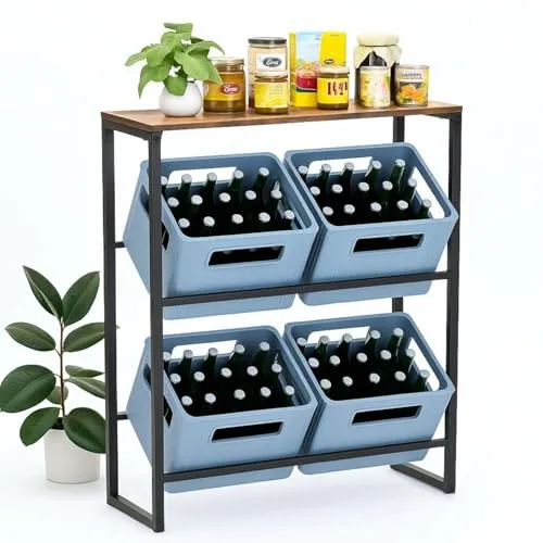DanDiBo Getränkekistenregal 4 Kisten Schwarz mit Holzablage - Stabiles Getränkekistenregal aus robustem Metall mit Holzablage. Bietet Platz für 4 Kisten und zusätzliche Ablagefläche – ideal für Küche oder Vorratsraum. Modernes Design und einfache Montage.