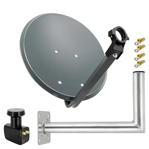 Premium X Satelliten-Komplettanlage 45cm Anthrazit - SAT-Antenne 45 cm mit pulverbeschichtetem Antennenarm und wasserdichtem Twin LNB für besten Empfang in 4K Ultra HD, ideal für bis zu 2 Teilnehmer.