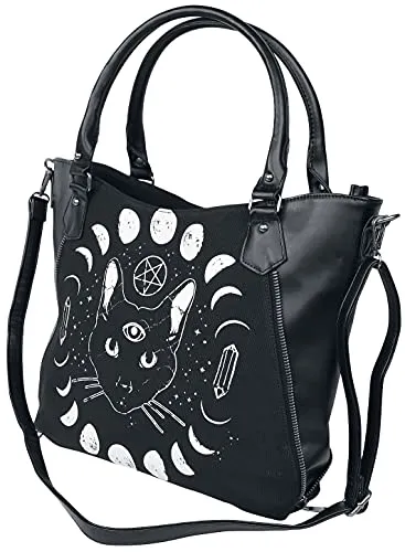 Banned Alternative Handtasche Damen Pentacle Coven schwarz - Stylische Handtasche für Frauen mit Gothic- und Rock-Style, ausgestattet mit einem auffälligen Katzen- und Monddesign, ideal für den Alltag.