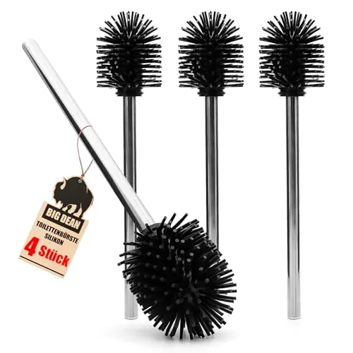 BigDean Silikon Klobürste WC Bürste im 4er Set Toilettenbürste Schwarz WC Bürste Silikon Ersatzbürste – Flexibel, Antibakteriell & Hygienisch Schnelltrocknend & Spritzfrei