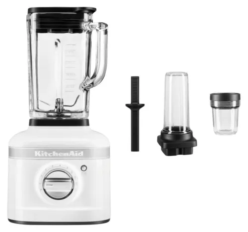 KitchenAid K400 Standmixer Komplett-Paket in Weiß - Vielseitiger Standmixer mit 1.200 Watt Leistung und asymmetrischen Klingen für perfekte Mix-Ergebnisse. Inklusive 2 Mitnahmebehältern und Rezeptheft für frische Smoothies überall.