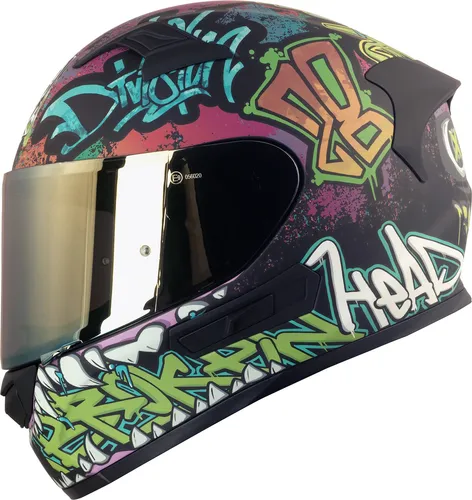 Broken Head Integralhelm InYourFace Schwarz + Gold Verspiegeltes Visier : L (59-60 cm) Größe: L (59-60 cm)