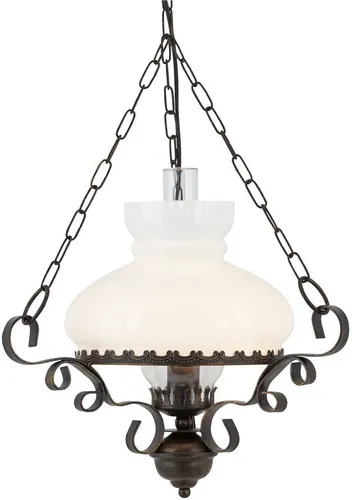 Searchlight Hängeleuchte Rustic - Elegant rustikale Hängeleuchte aus Messing mit Glas- und Metallelementen, ideal für stilvolle Wohnräume. Größe 45x55-93x45 cm.