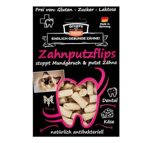 QCHEFS ZAHNPUTZFLIPS für Katzen - Zahnpflege für Katzen, geschmacksneutral und ideal zur Zahnsteinlösung - unterstützt die Mundgesundheit und ist gut verträglich für Senioren und kranke Katzen.