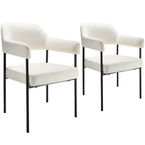 TecTake Armlehnstuhl Doé 2er Set - Gepolstert mit Stahlbeinen in Off-White/Schwarz - Stilvolle Armlehnstühle für Esszimmer oder Büro mit komfortabler Polsterung und stabilen Stahlbeinen. Pflegeleichter Webstoff und schnelle Montage für entspanntes Sitzen.