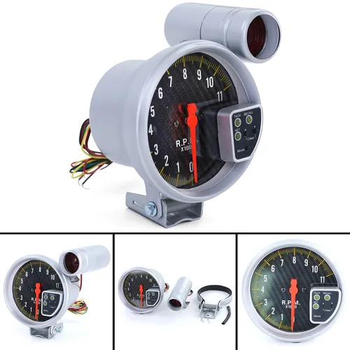 Performance Drehzahlmesser Carbon 5 Zoll mit Shift Light - Hochwertiger Drehzahlmesser für präzise Messungen, inklusive Halterung. Ideal für den Einbau im Fahrzeug, um die Leistung optimal im Blick zu behalten.