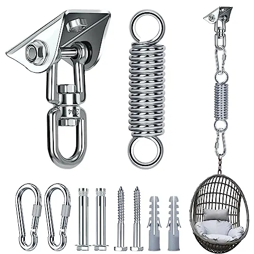 Deckenhaken Schwerlast Hängesessel Schwingfeder 450KG Kapazität 360°Drehen Edelstahl Deckenhalterung Schaukelhaken Aufhängung Haken für Boxsack,Hängematte,Yoga (360° Deckenhaken mit Schwingfeder)