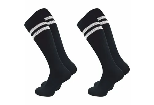 GAWILO Kniestrümpfe Retro für Herren mit stylischen Streifen - weiß & schwarz - Baumwolle (2 Paar) Knielange Socken im sportlichen Look - auch zum Wandern geeignet