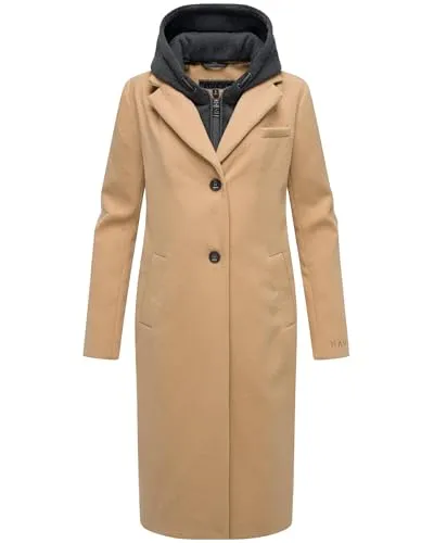 Navahoo Damen Mantel in Woll-Optik - Funktionsjacken mit abnehmbarem Kapuzen-Einsatz für vielseitige Styles – perfekt für urbane Looks und die Übergangszeit.