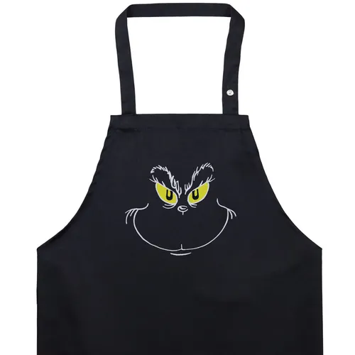 EXPRESS-STICKEREI Schürze für Damen/Männer mit Motiv lustig: Grinch Smiley bestickte Grillschürze verstellbar Kochschürze für Grillfans Küchen-Schürze Herren Latzschürze Geschenk Grillmeister