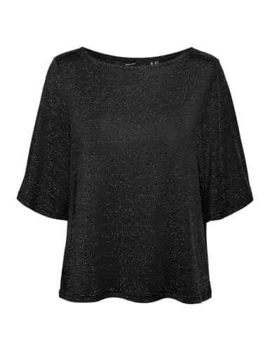 VERO MODA Damen Vmkanva 2/4 Glitter Top JRS Kurzarmbluse, Black/Detail:Black Lurex, XS