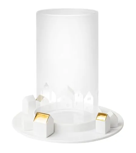 Räder Windlicht Lichterdorf - Stimmungsvolles Windlicht mit 3D- und 2D-Dorfhausmotiven, ideal für gemütliche Abende. Maße: 26,8 x 26,8 x 23,5 cm, perfekt für flammenlose Kerzen.