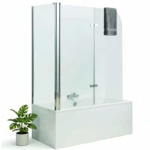 Mucola Badewannenaufsatz Eck Duschabtrennung - Badewannenaufsatz für platzsparende Lösungen, mit eleganter Falttür und einer Breite von 198 cm, ideal für kleine Bäder.