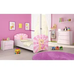 ACMA I Jugendbett Kinderbett Junior-Bett Komplett-Set mit Matratze Lattenrost Weiß 10 Teddybär 180x80 - Weiß