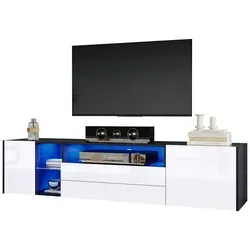 autolock TV-Schrank TV-Standschrank,Hochglanz-LED-Lowboard,TV-Schrank,TV-Möbel,180x40x45cm TV-Panel, TV Board,TV-Ständer mit 2 Schubladen und 2 Schränken weiß