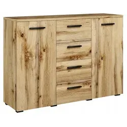 Matkam Möbel Kommode, Eiche Wotan - Viel Stauraum für jedes Zuhause - Kommode aus laminierter Möbelplatte mit 2 Fächern und 4 Schubladen, kratzfest und ideal für schmale Räume. Perfekt für Wohnzimmer, Diele oder Schlafzimmer.