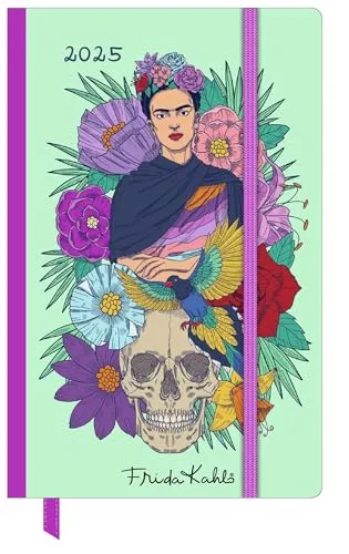 DUMONT - Frida Kahlo 2025 Wochen-Notizkalender, 9x14cm, Taschenkalender mit Verschlussband & Falttasche, viele nützliche Sonderseiten