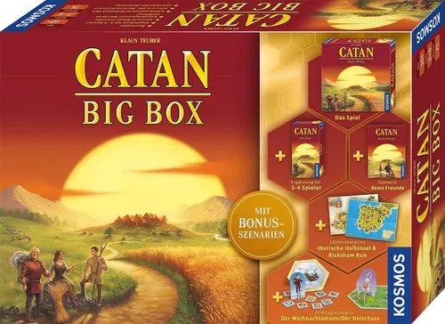 KOSMOS 682941 Catan - Big Box, 7-teiliges Starterset für bis zu 6 Spieler, inklusive Erweiterung und spannende Abenteuer für unvergessliche Spielabende
