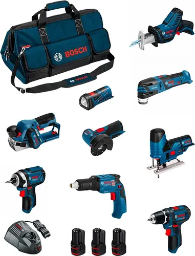 BOSCH Kit BMKB9-28CD3 (GSR12V-15+GTB12V-11+GDR12V-105+GWS12V-76+GST12V-70+GOP12V-28+GSA12V-14+GLI12V-80+GHO12V-20+3x2,0Ah...)