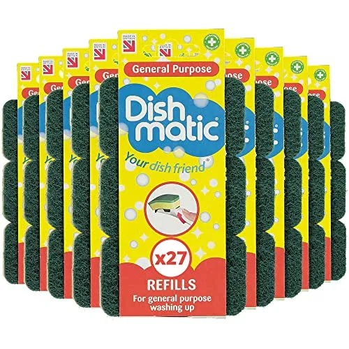 Dishmatic Grün Allzweck-Spülschwamm Nachfüllköpfe - 27 Stück für effektives Spülen - Haushaltsreiniger & Staubsauger – Antibakterielle Nachfüllköpfe für schnellen und effektiven Abwasch, ideal für Dishmatic-Griffe und schonend zu Ihren Händen.